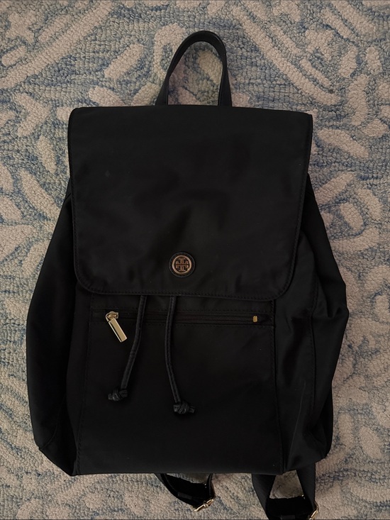 Tory Burch Handbags - Tory Burch Black Nylon Drawstring Flap Backpack with Gold Logo